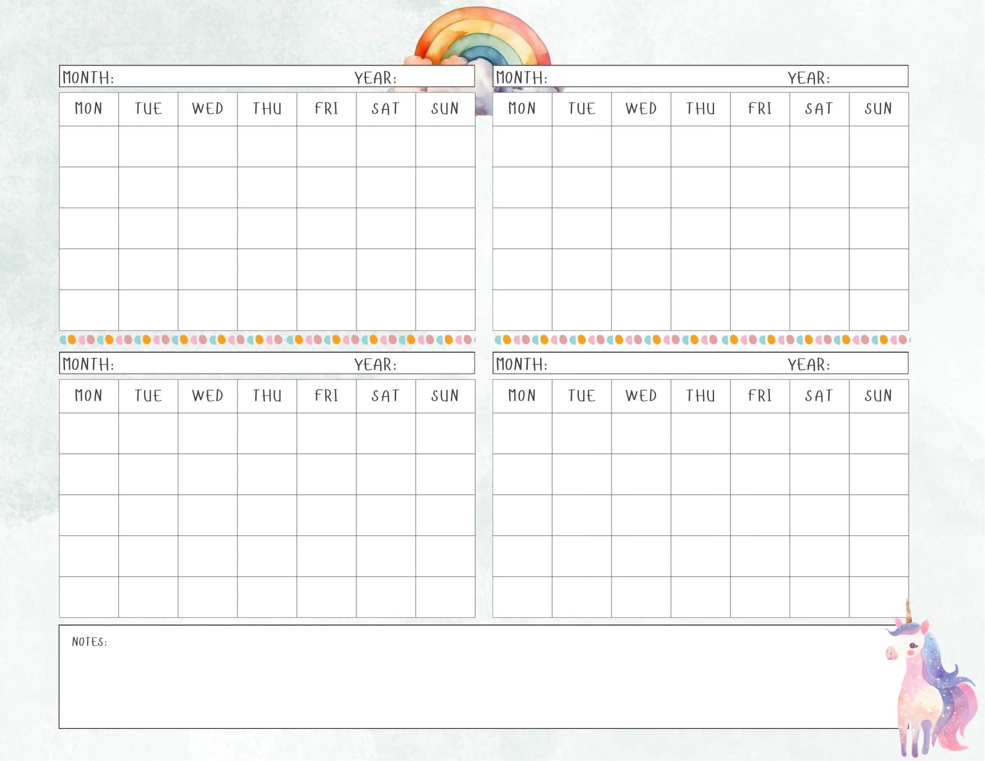Rainbow and unicorn themed template.