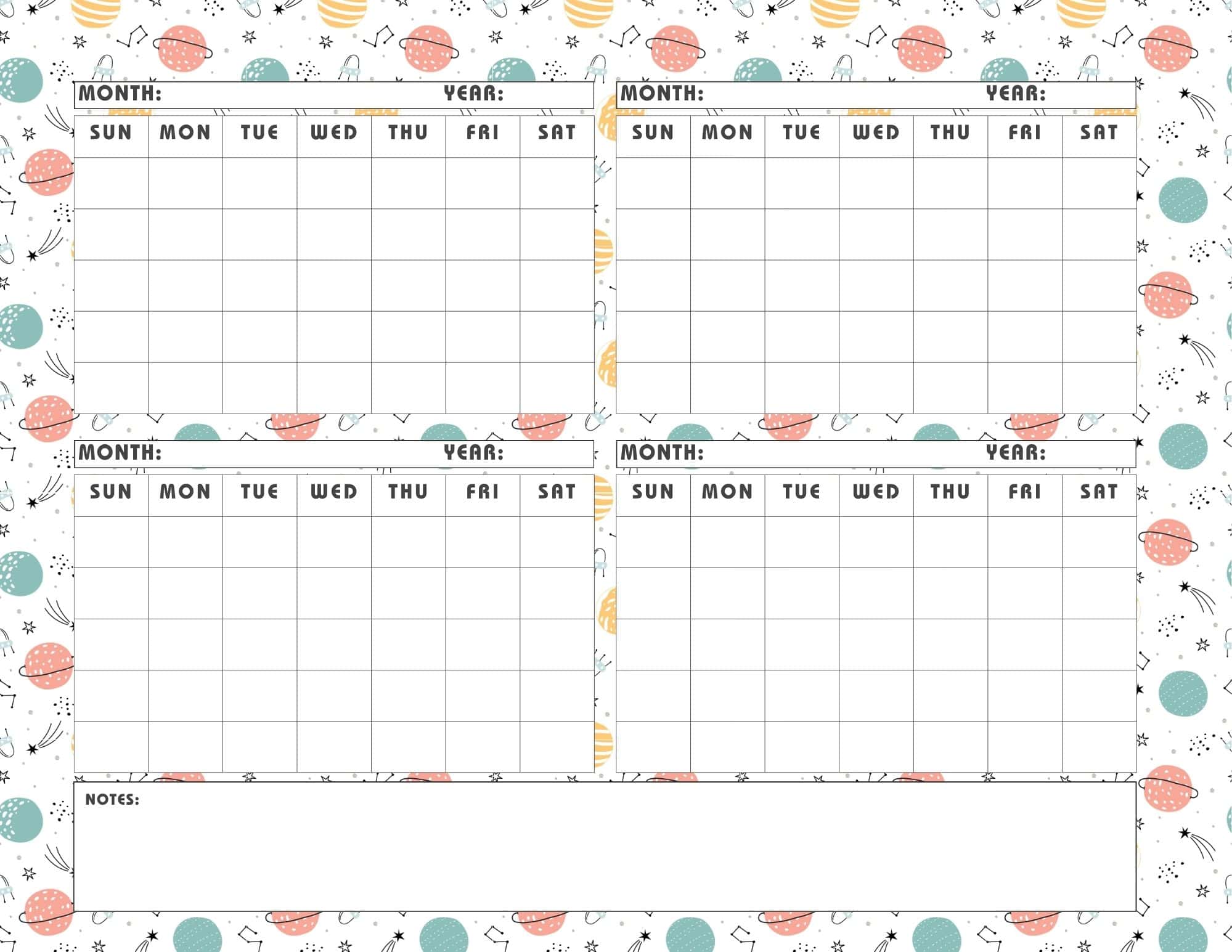 Celestial themed calendar.