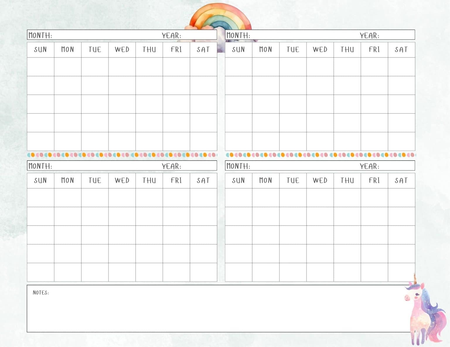 4 Month Calendar Template (Free Printable Designs) | The Pink Craft Box