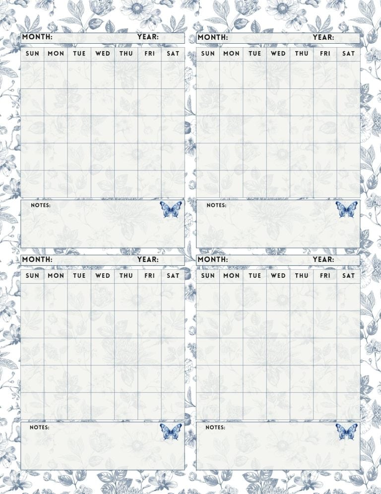 4 Month Calendar Template (Free Printable Designs) | The Pink Craft Box