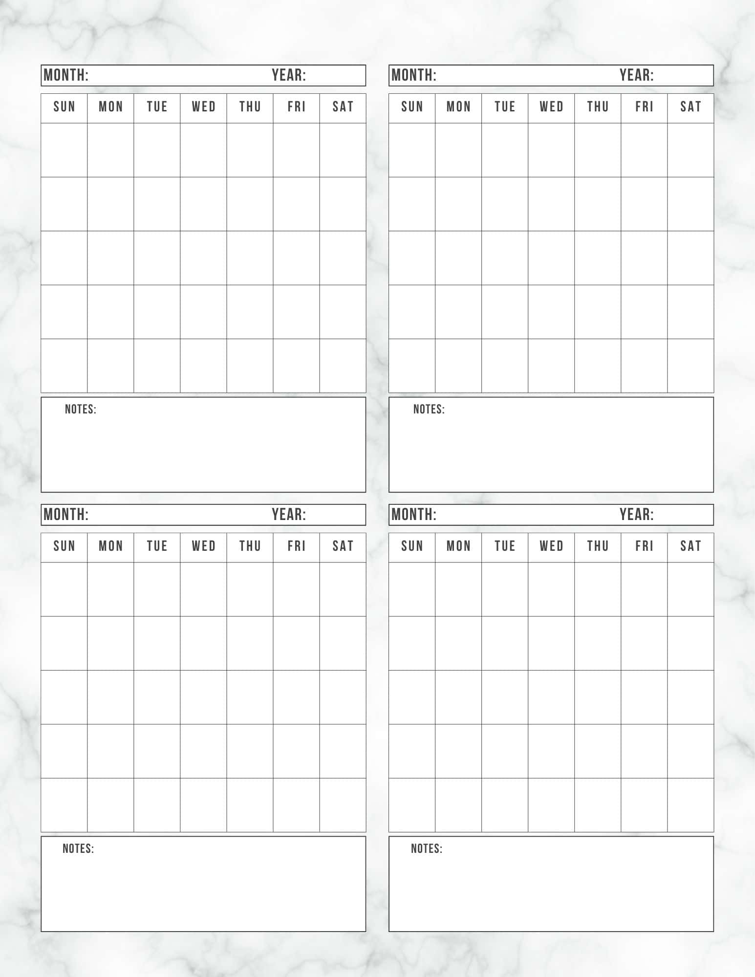 Calendar design in marble texture.