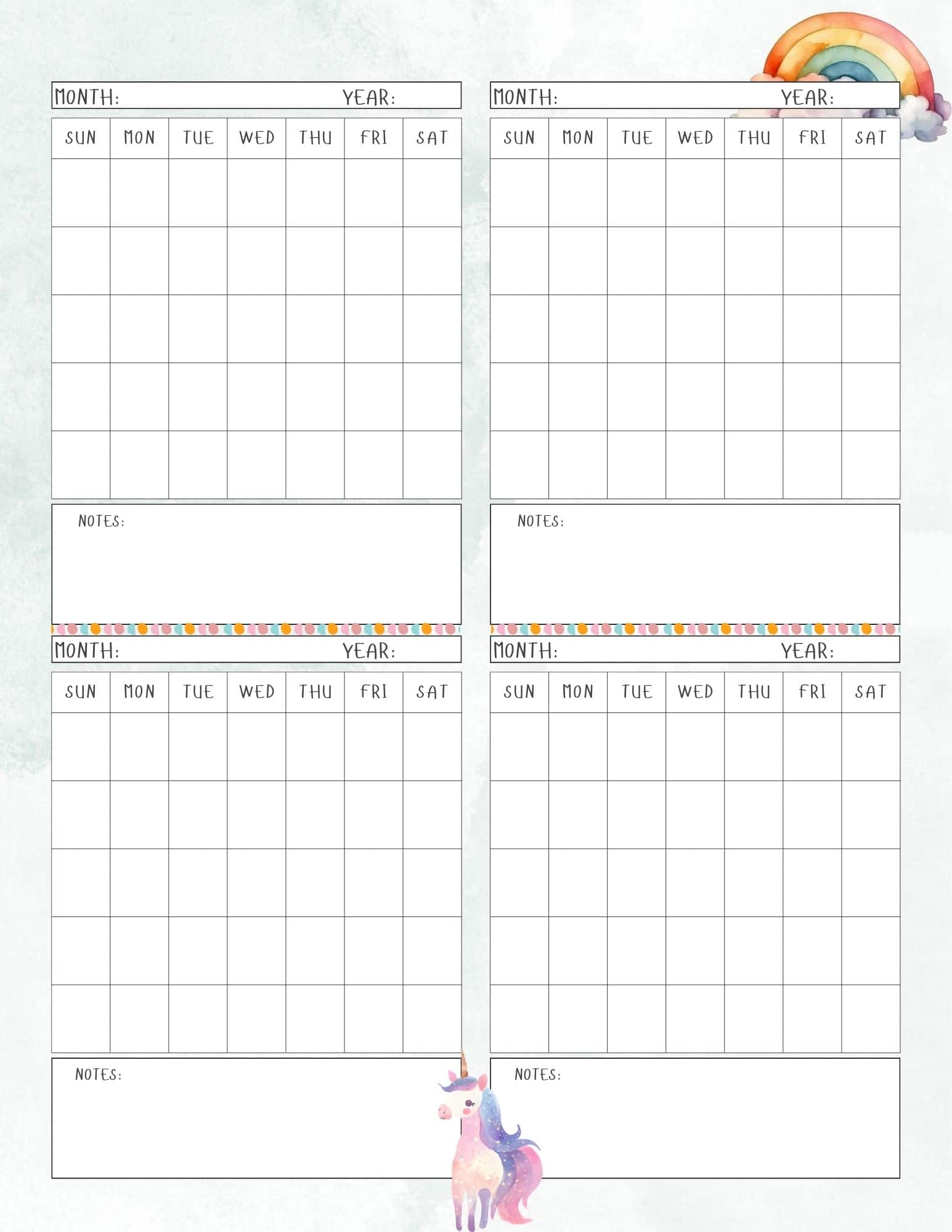 Rainbow and unicorn themed template.