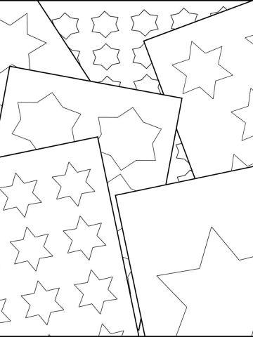 A stack of 6 point star printable templates overlapping on one another.