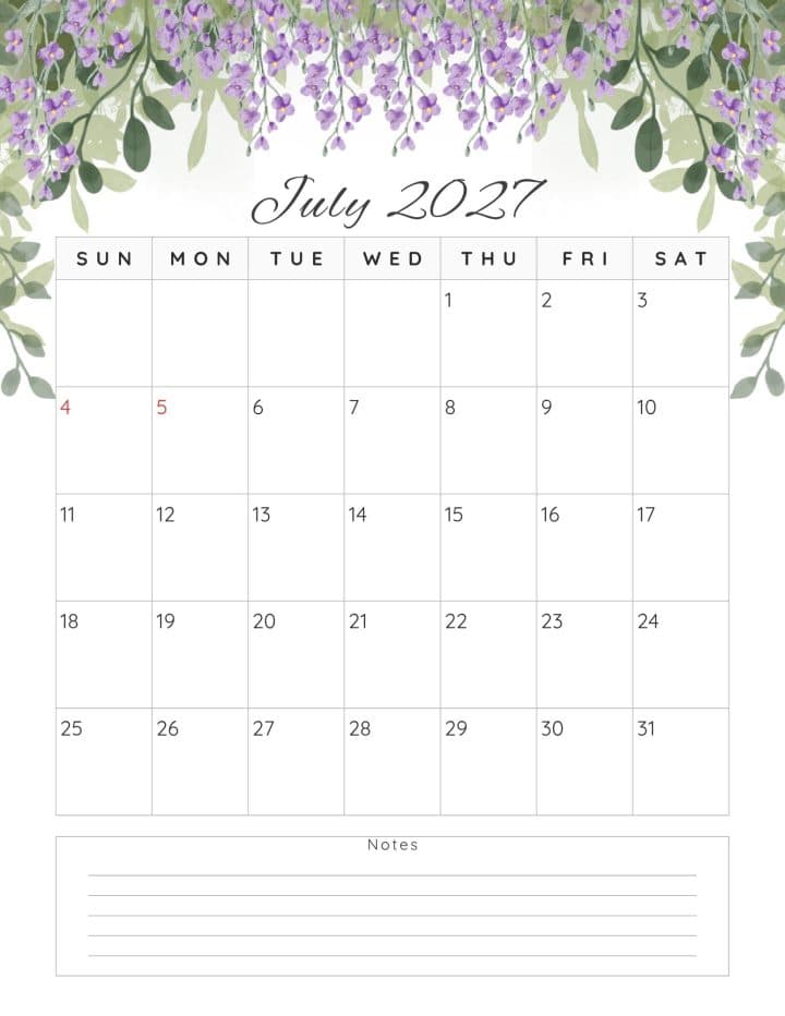 Purple floral calendar.