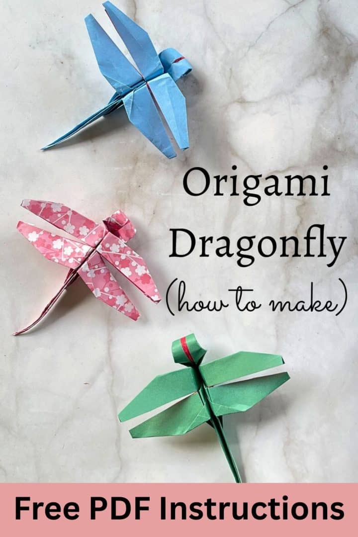 Printable instructions for origami dragonfly.