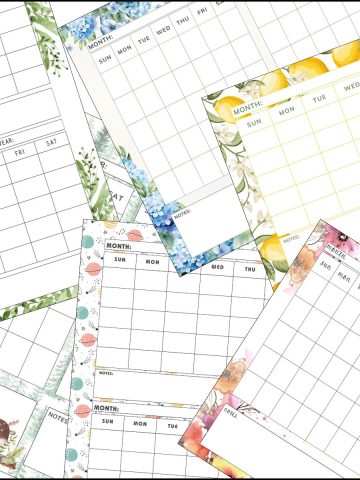 A stack of printable 2 month calendar templates overlapping on one another.