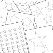 A stack of printable 5 point star templates overlapping on one another.