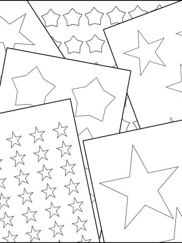 A stack of printable 5 point star templates overlapping on one another.