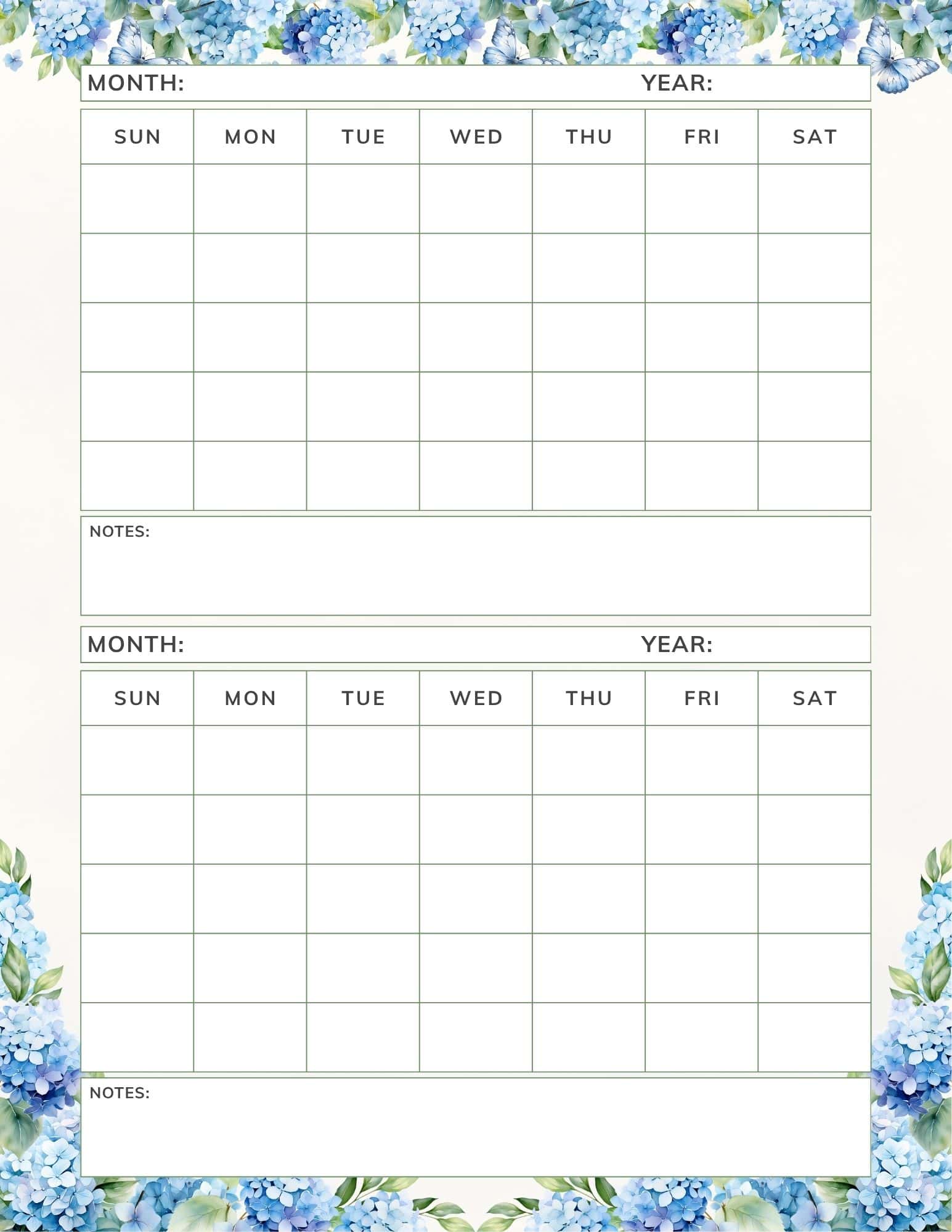 Blue hydrangea themed template.