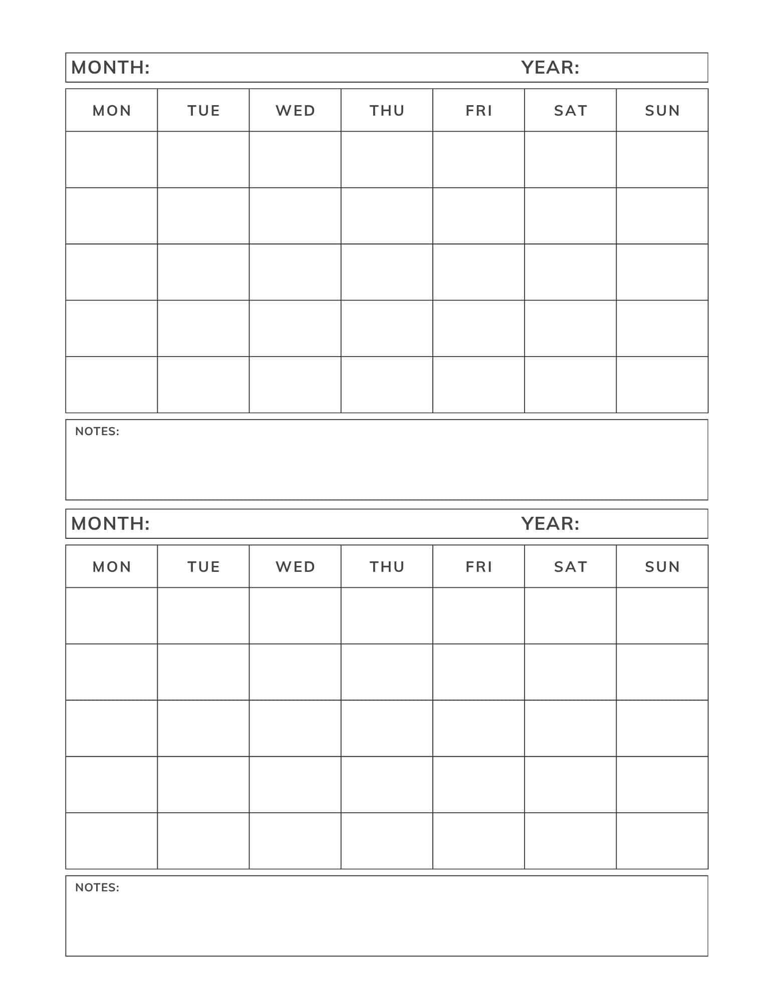 Minimalist calendar template.