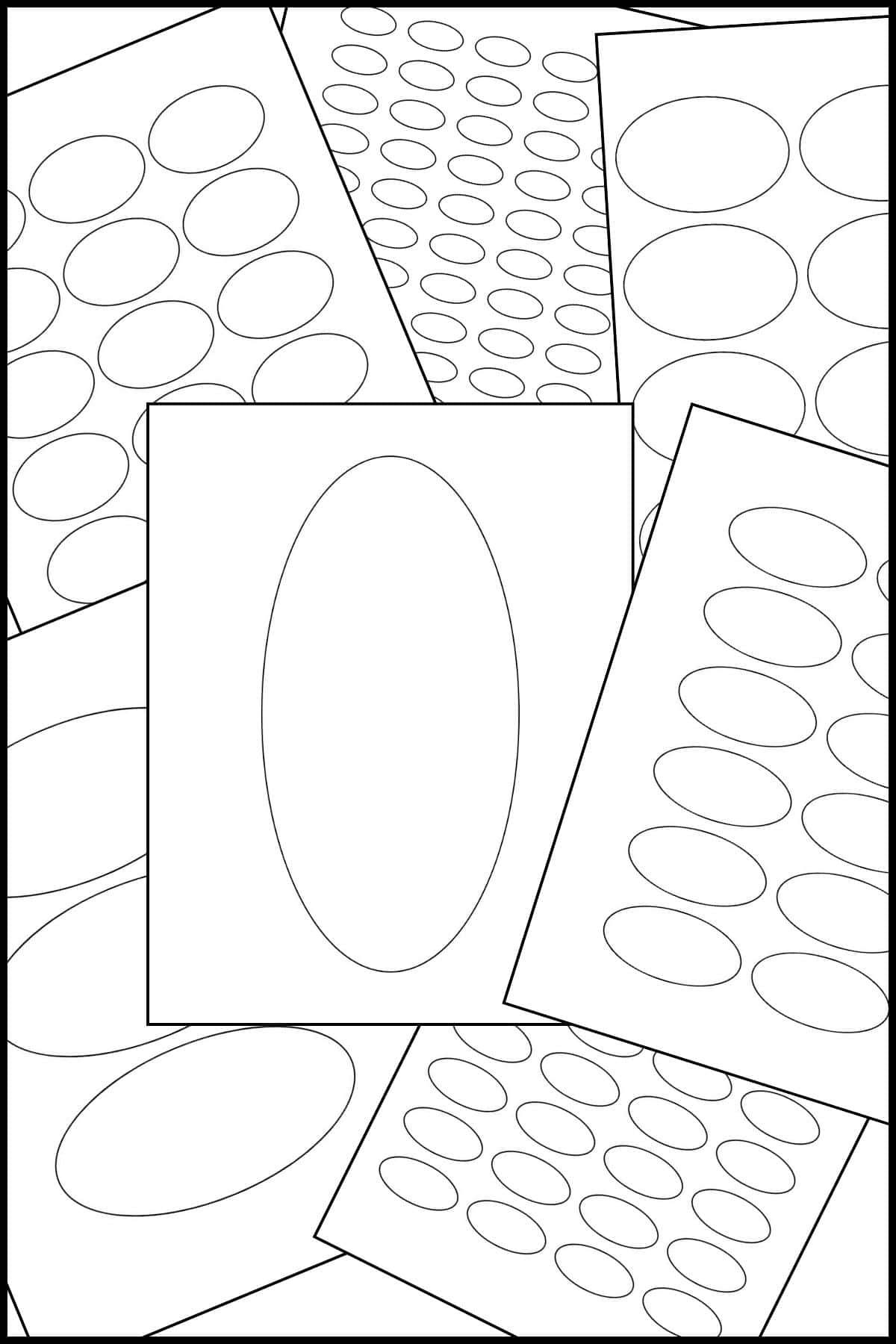 A stack of printable oval template pages overlapping on one another.