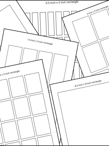 A stack of printable rectangle template pages overlapping on one another.