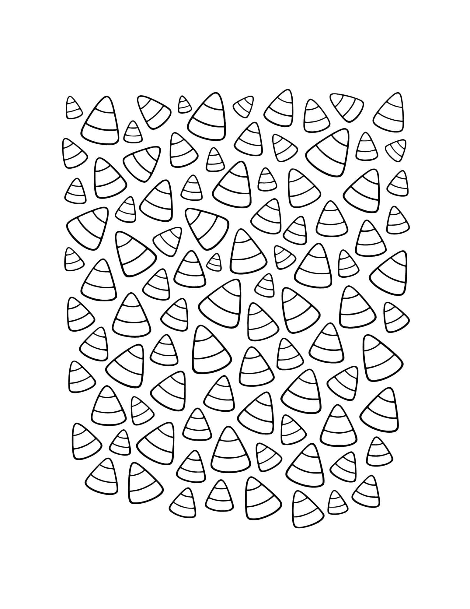 Candy corn doodles scattered across the page in different sizes and directions.