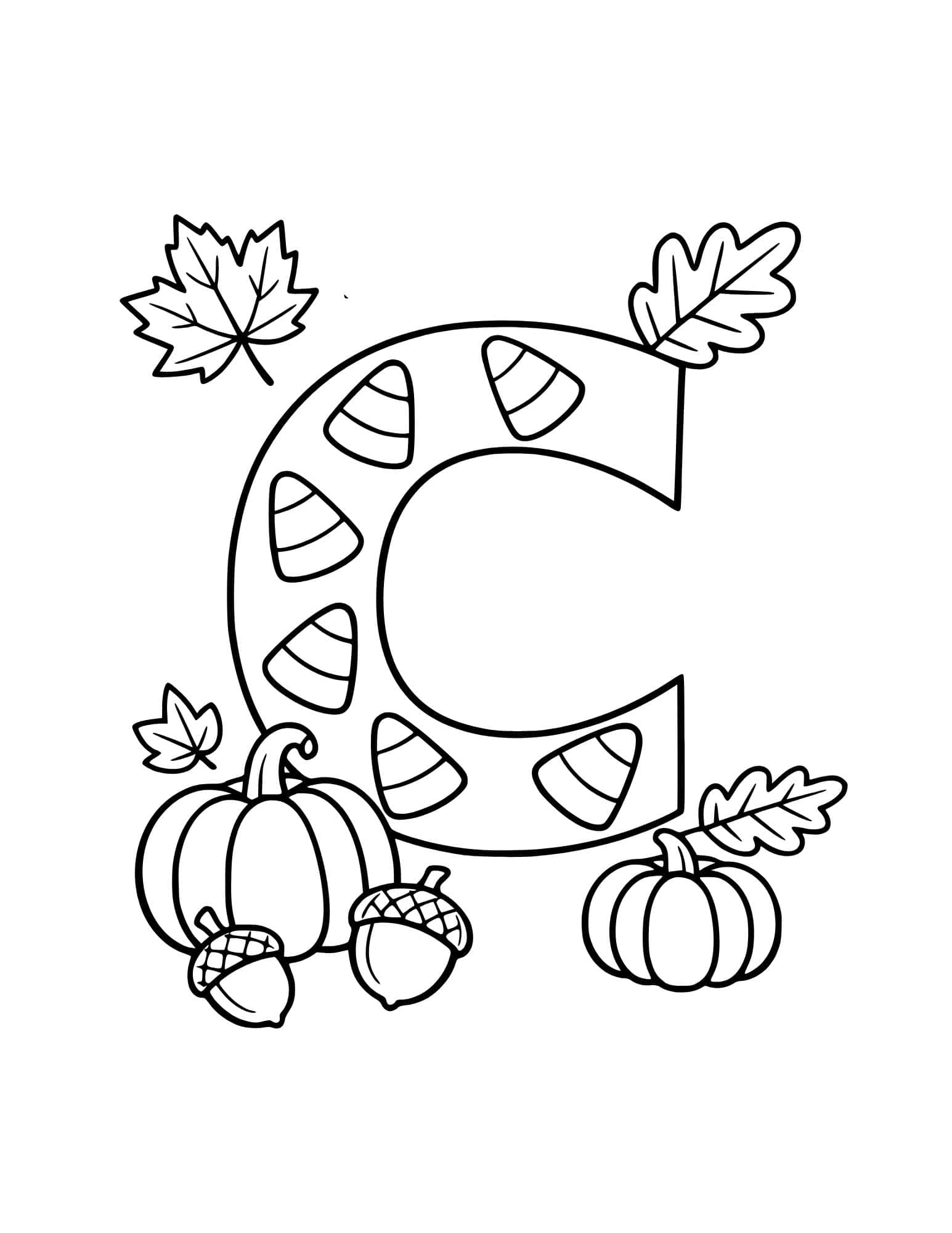 Candy corns in large letter 'C".