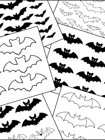 A stack of printable Halloween bat templates overlapping on one another.