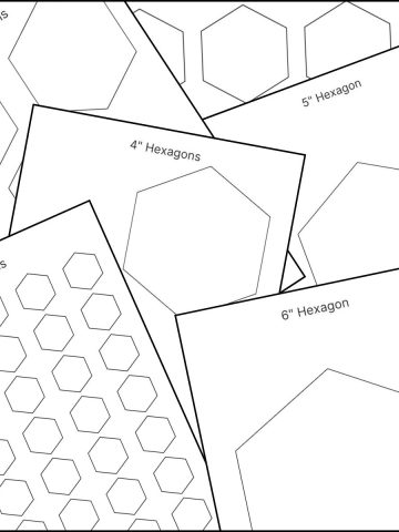 A stack of printable hexagon shape templates overlapping one another.