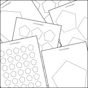 A stack of printable pentagon shape templates overlapping on one another.