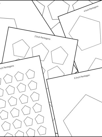 A stack of printable pentagon shape templates overlapping on one another.