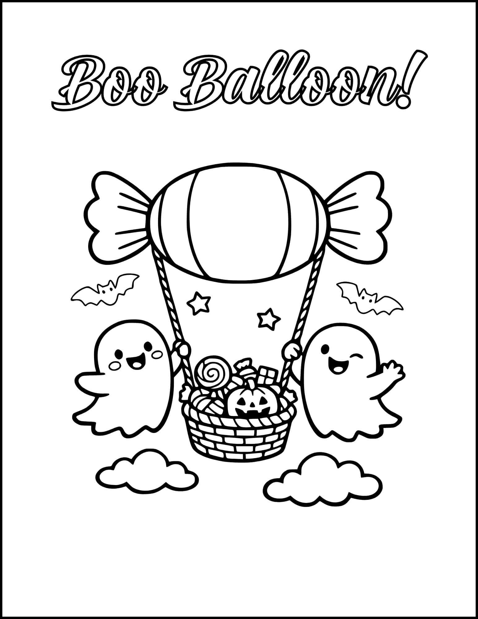 A hot air balloon in the shape of candy carrying candies coloring page.