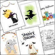 A stack of Halloween cards printable templates overlapping on one another.