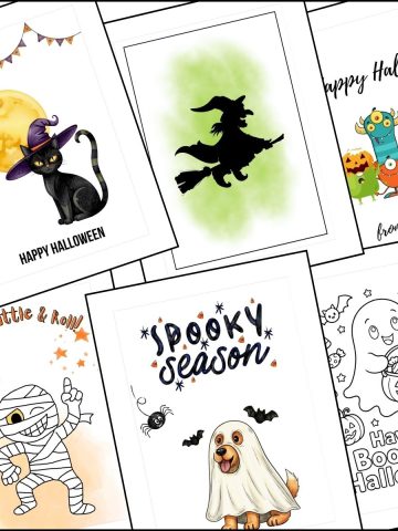 A stack of Halloween cards printable templates overlapping on one another.