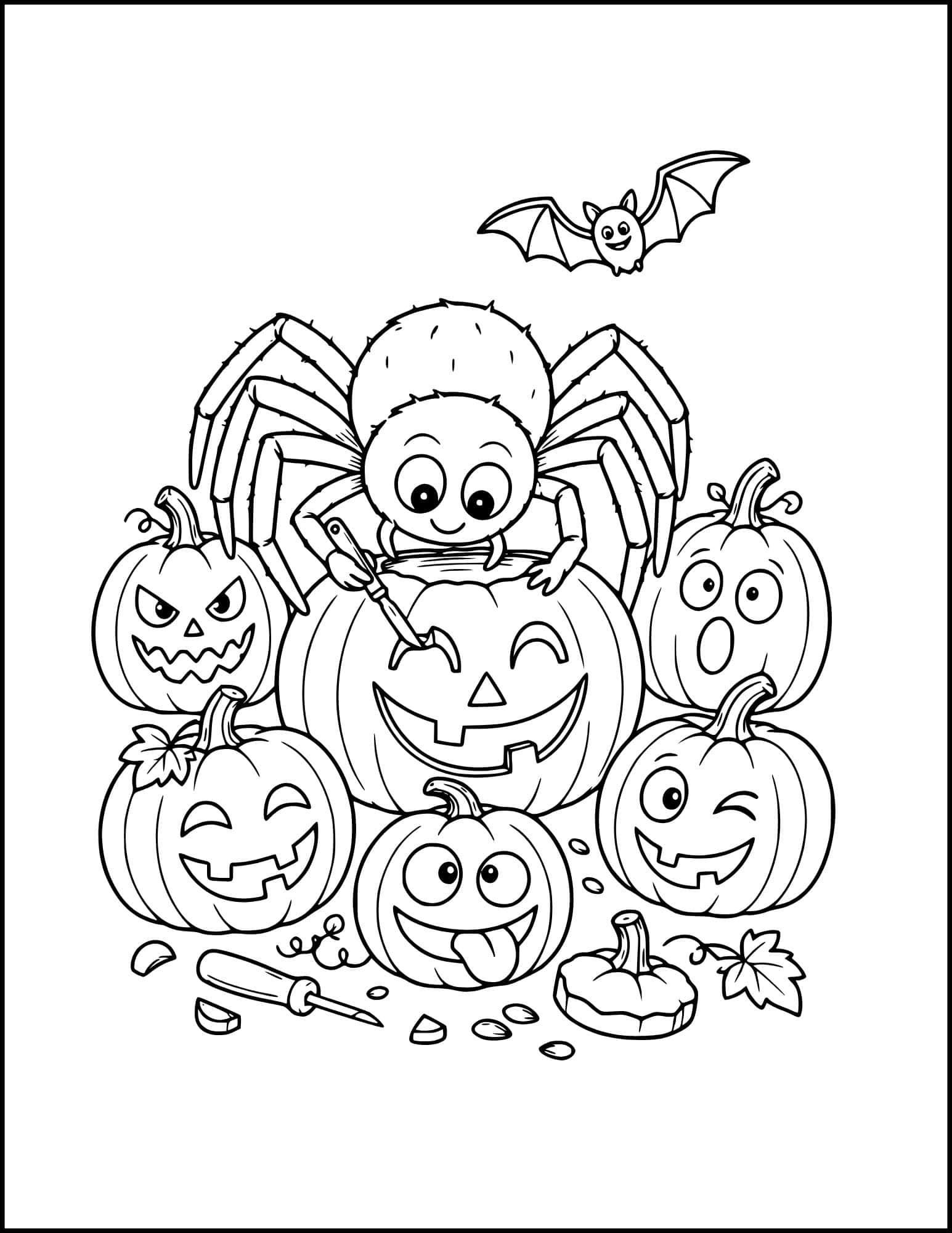Spider carving jack o lanterns coloring page.