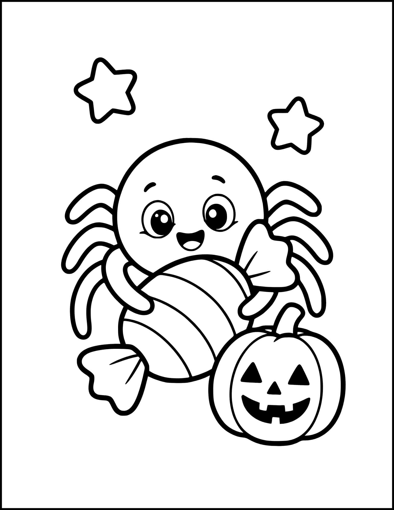 Spider hugging a halloween candy coloring page.
