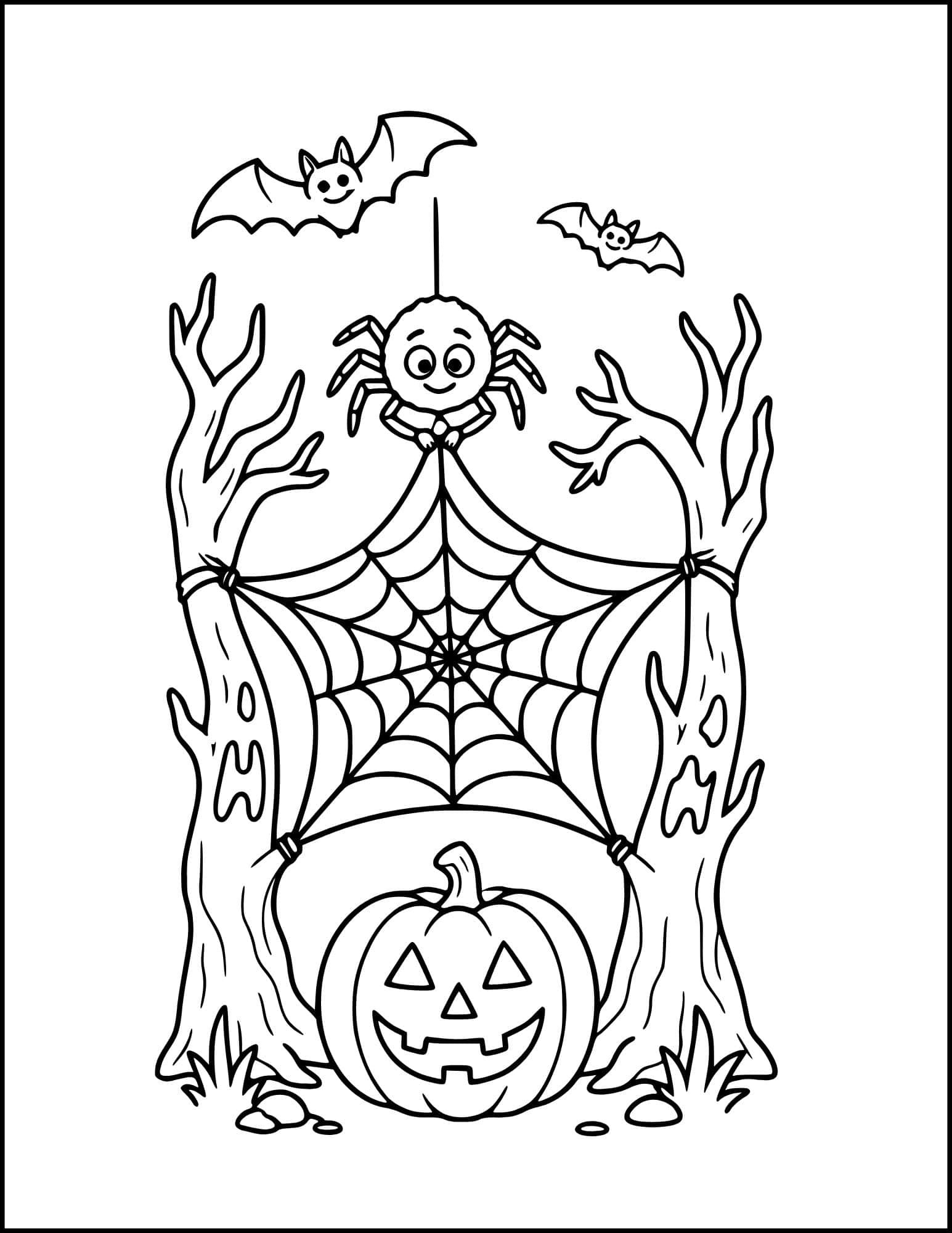 Spider spinning a web coloring page.
