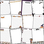 A stack of Halloween writing paper overlapping on one another.