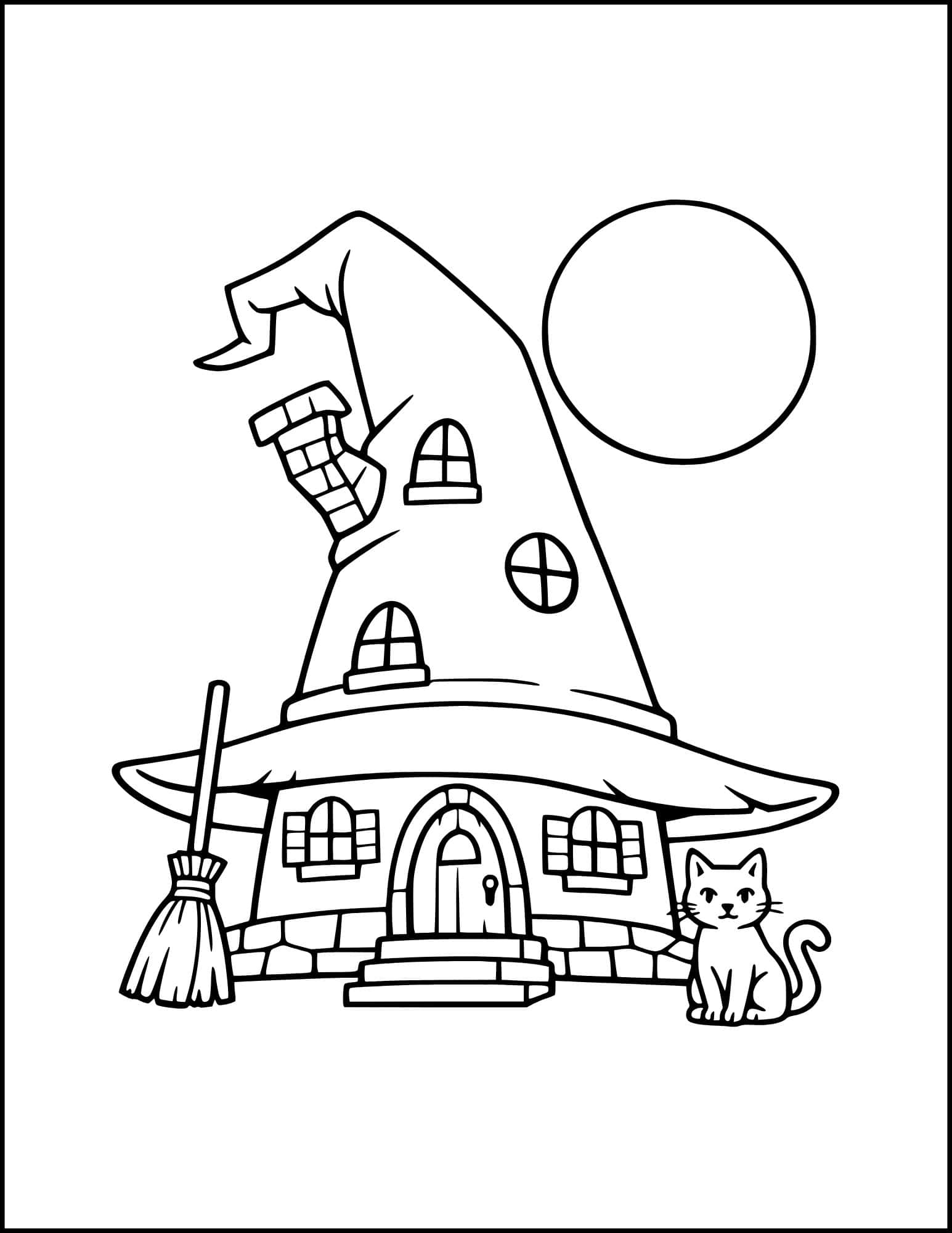 The witch's hat house coloring page.