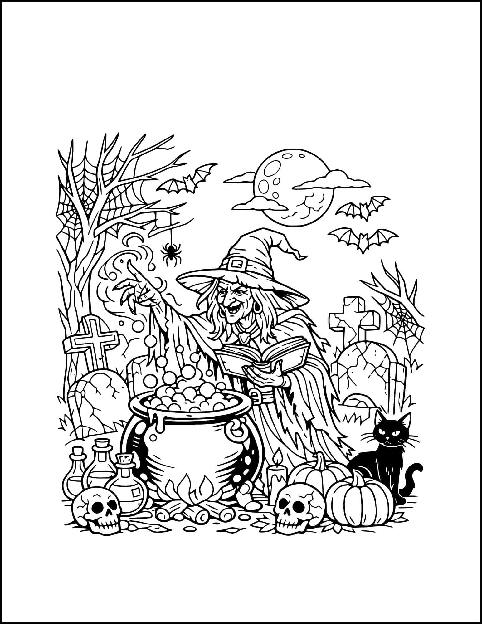 Witch making spell coloring page.
