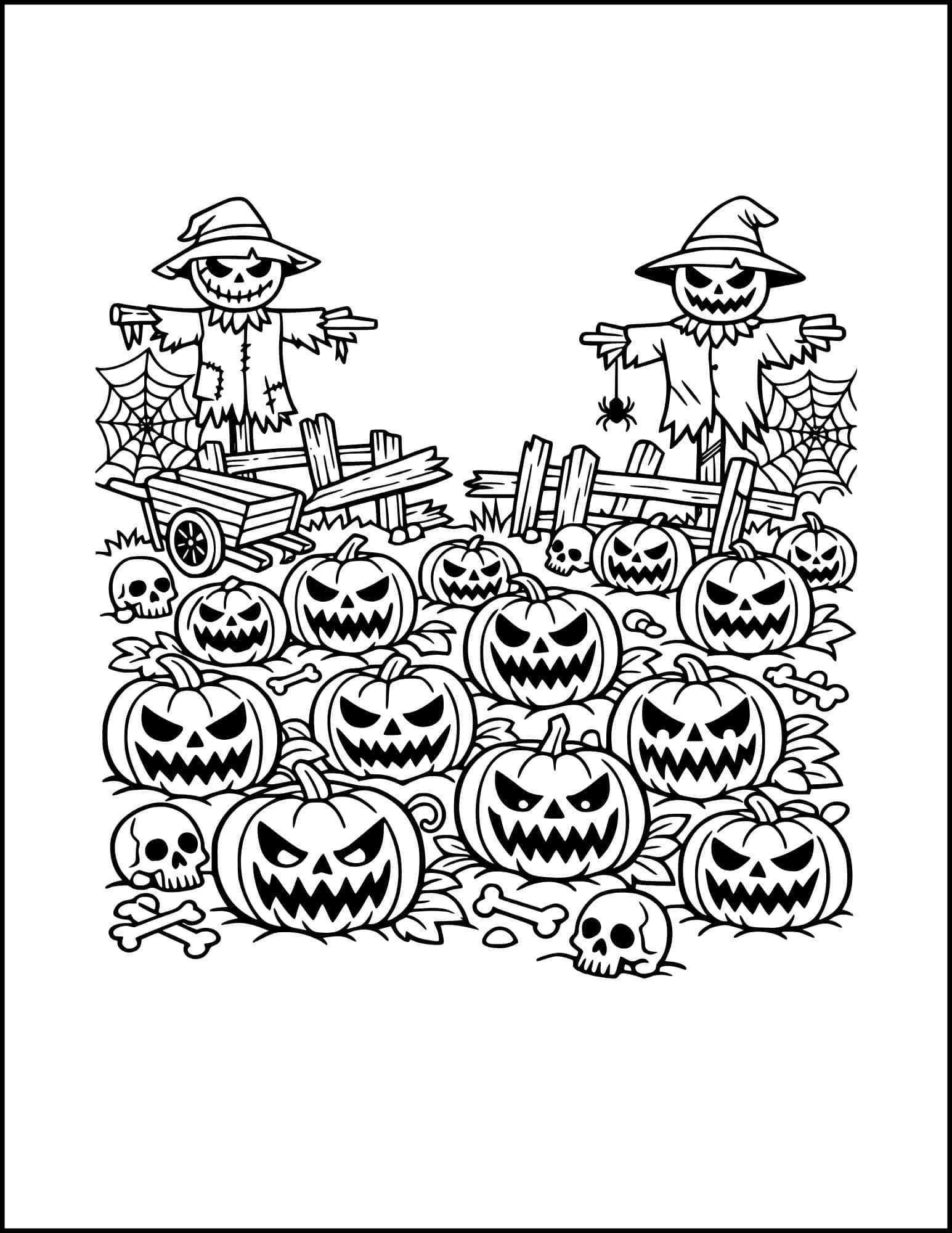 Haunted pumpkin patch coloring page.