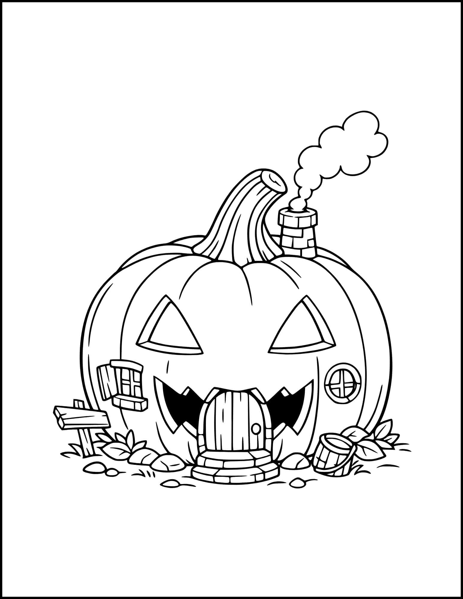 Haunted pumpkin cottage coloring page.