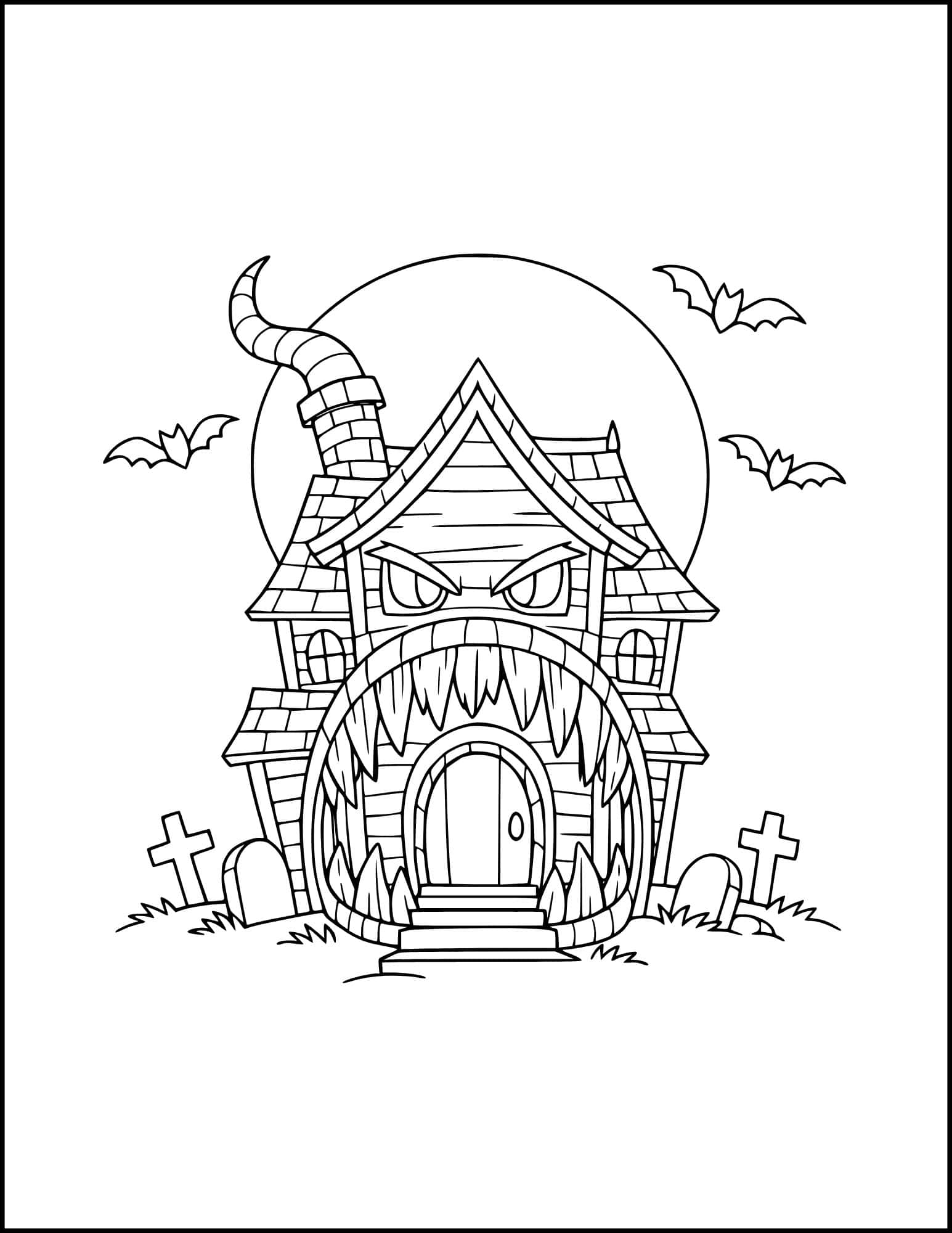 The house with scary teeth coloring page.