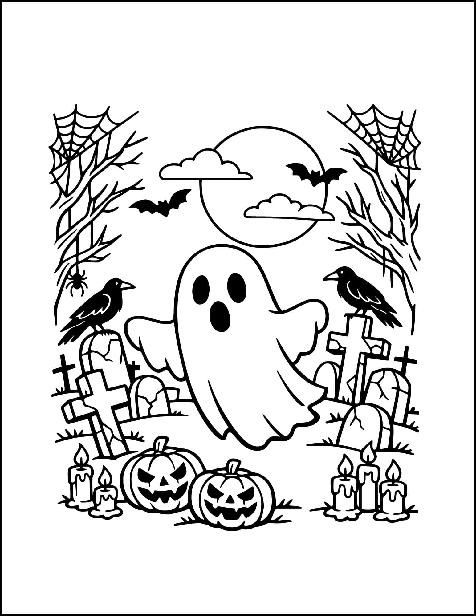 Ghostly graveyard coloring page.