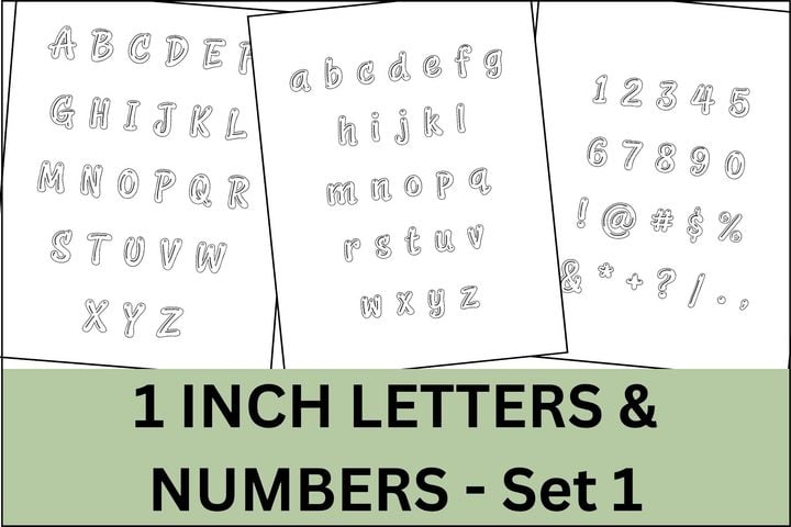 1 Inch alphabet bubble letters, numbers and signs set.