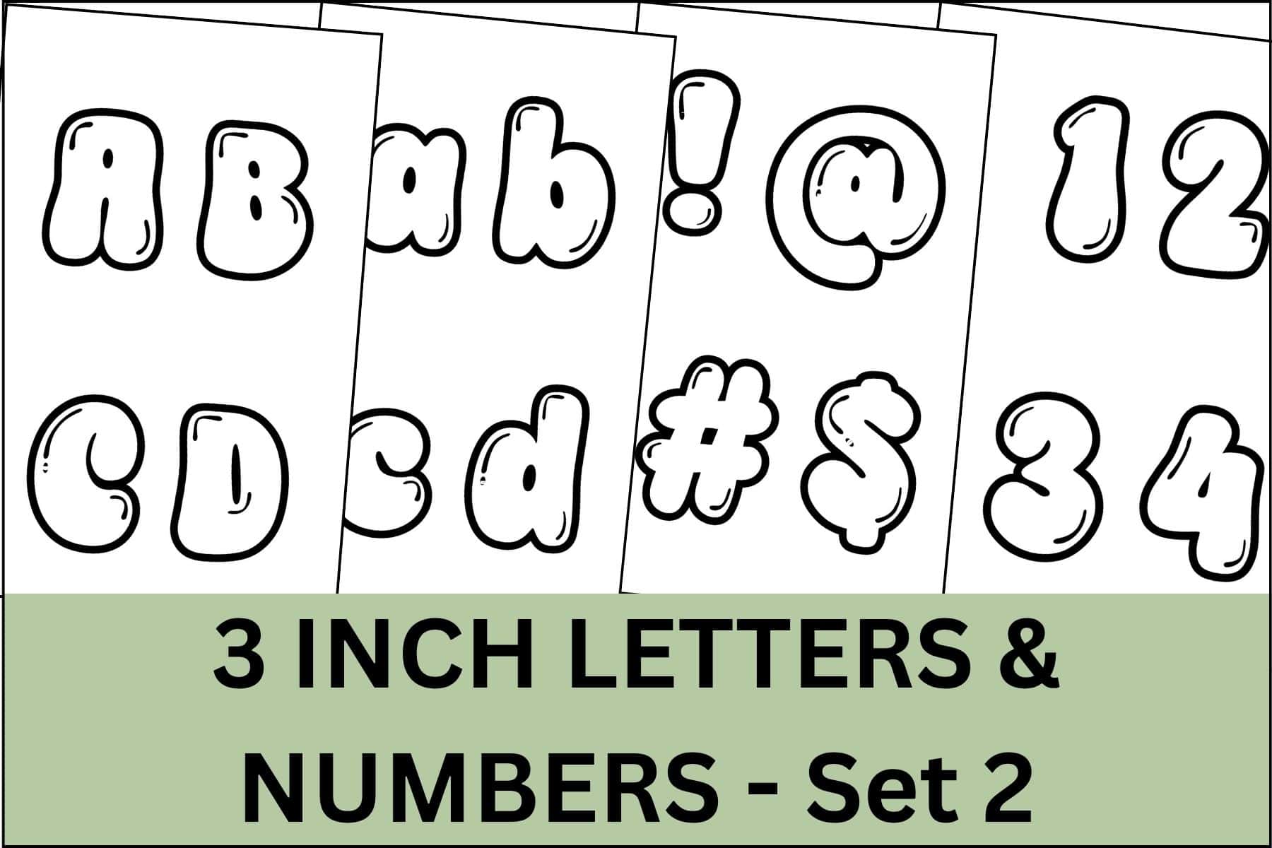 Printable bubble letters, numbers and signs in 3 inch size.