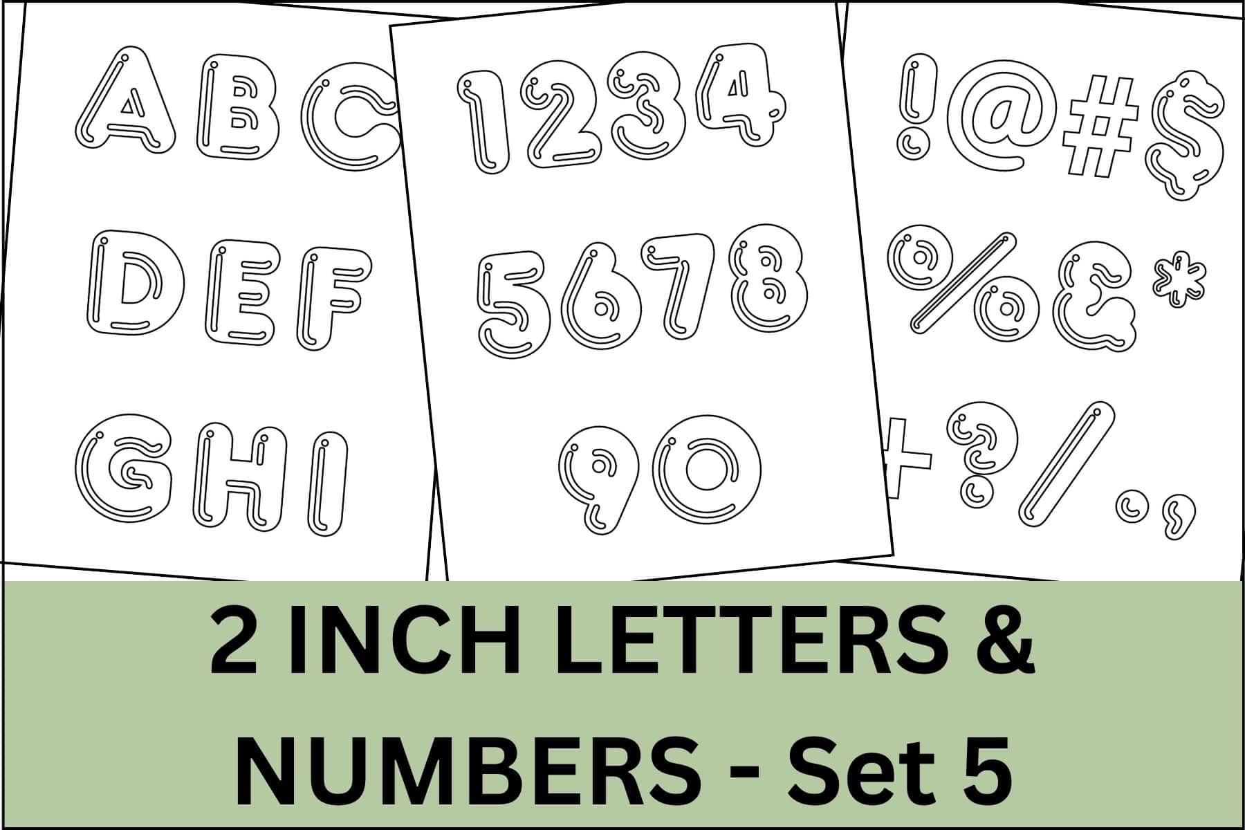 Printable bubble letters, numbers and signs in 2 inch size.