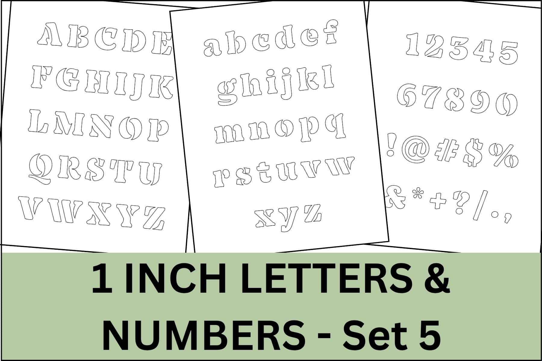 1 inch letters, numbers and signs stencil printable set.