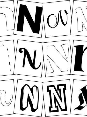 Printable letter N templates arranged in rows on a page.