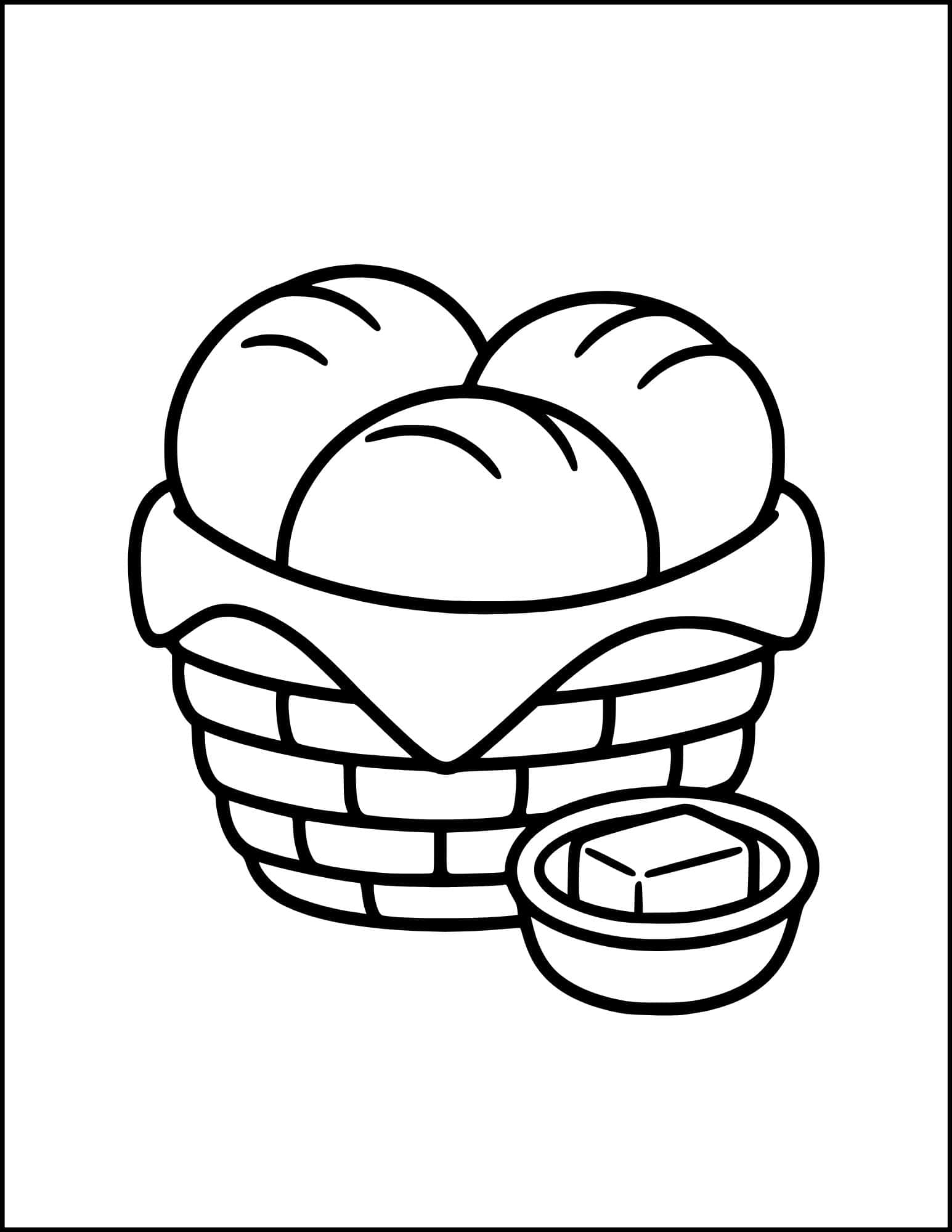 A basket of dinner rolls coloring page.