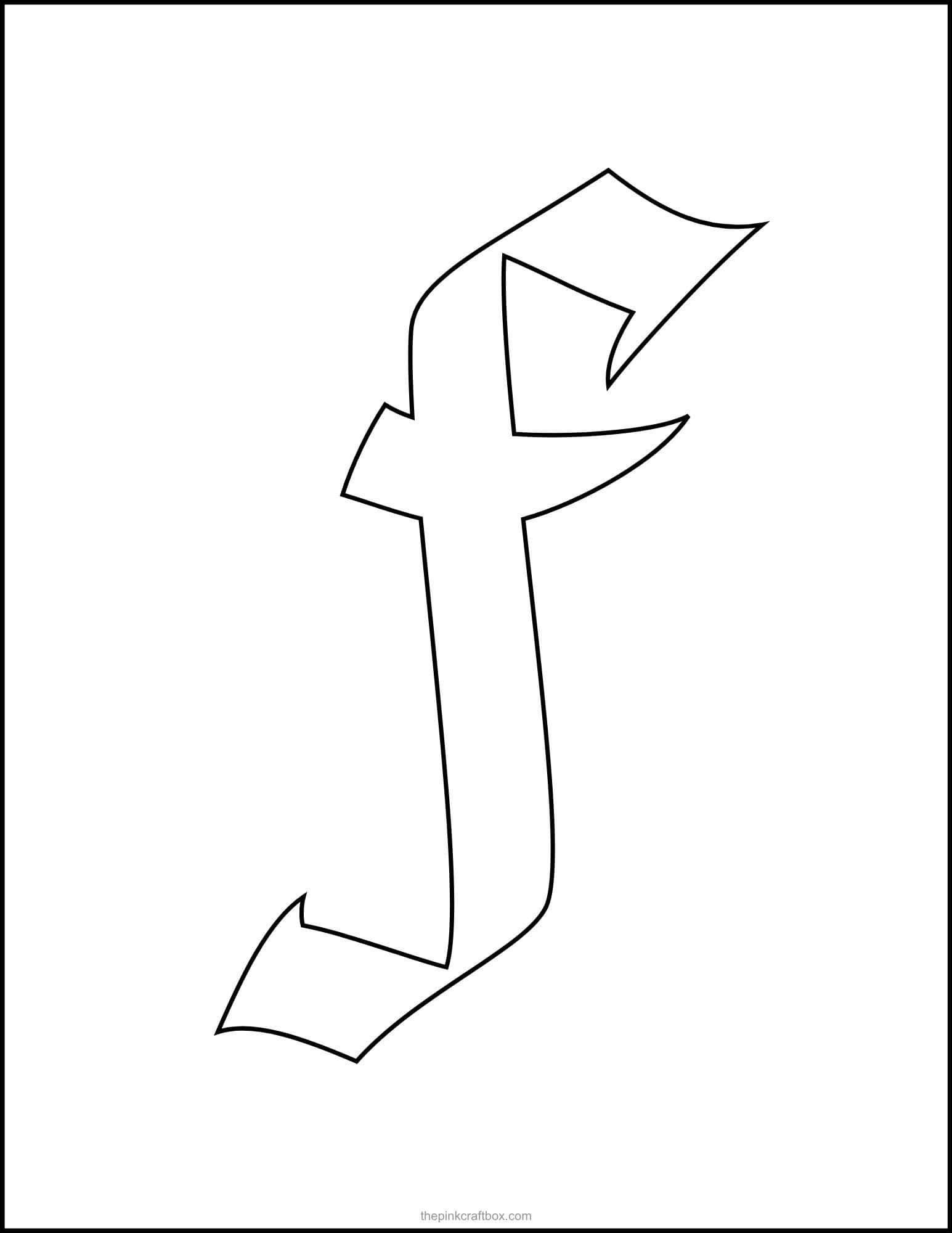 Classic old english letter F printable template.