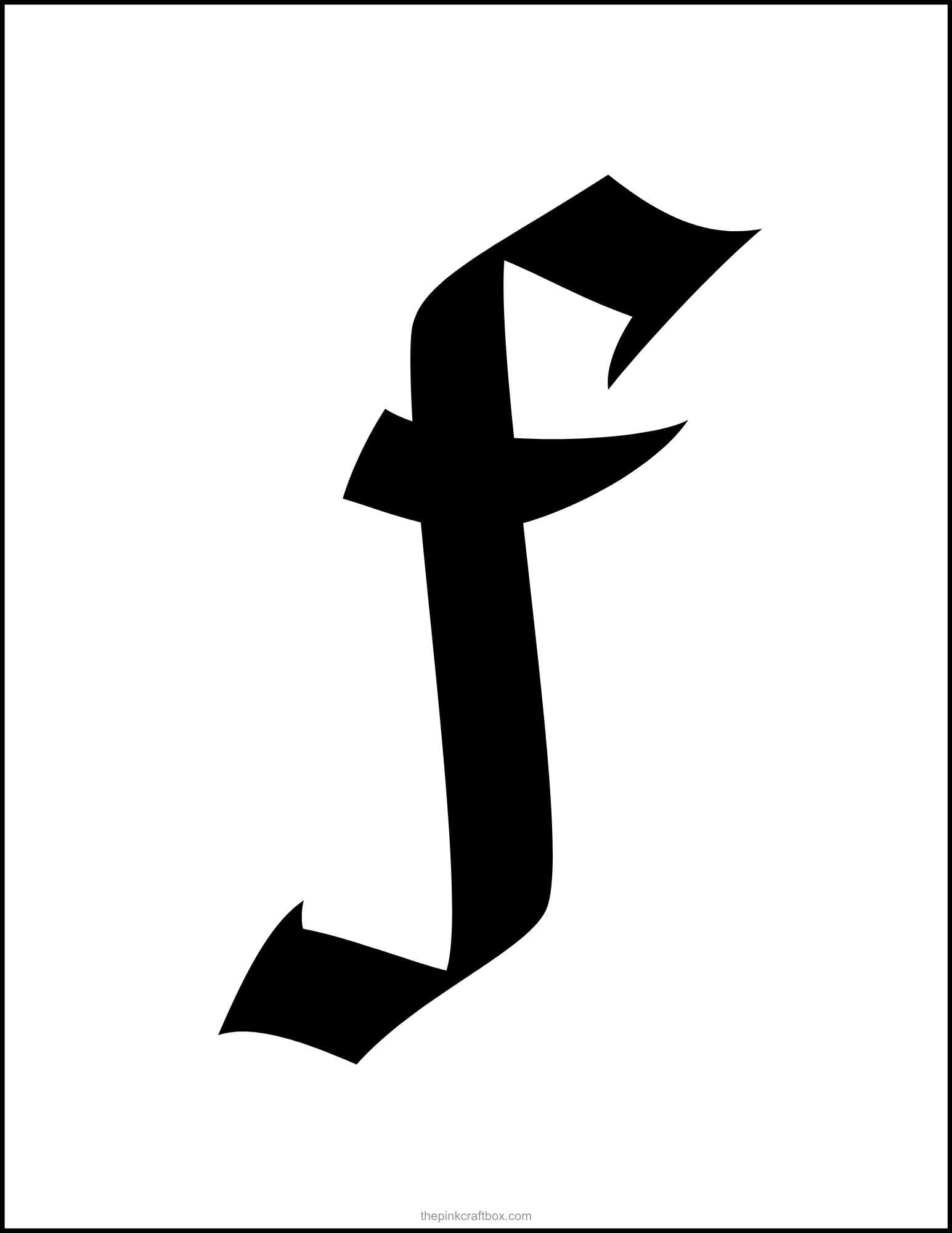 Classic old english letter F printable template.