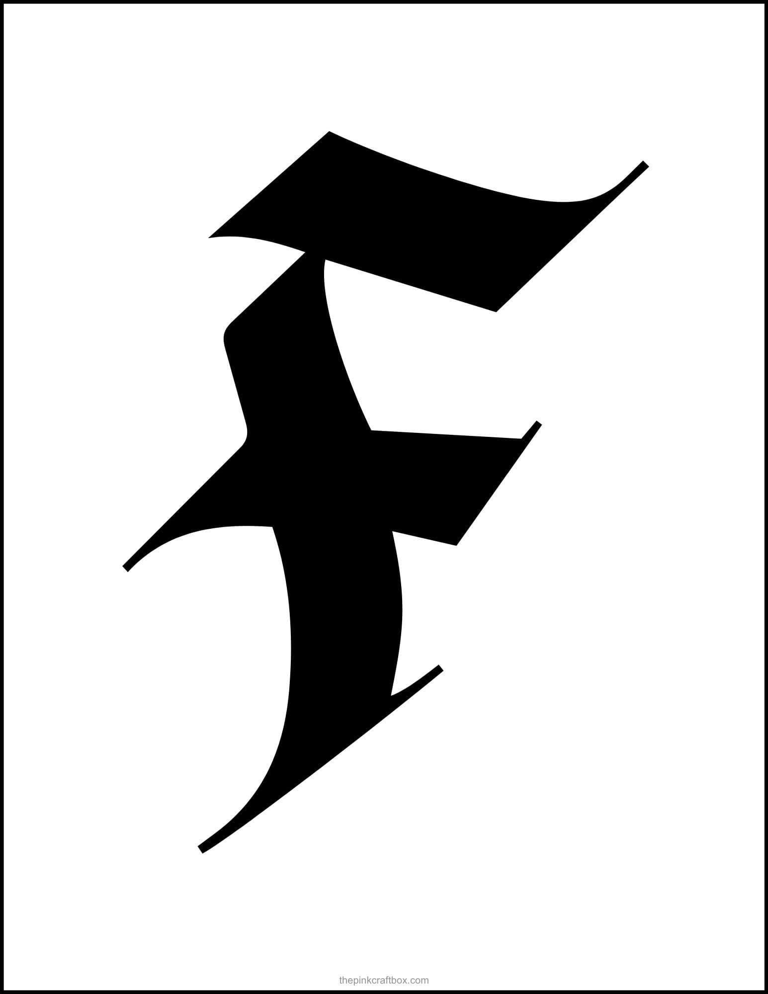 Classic old english letter F printable template.