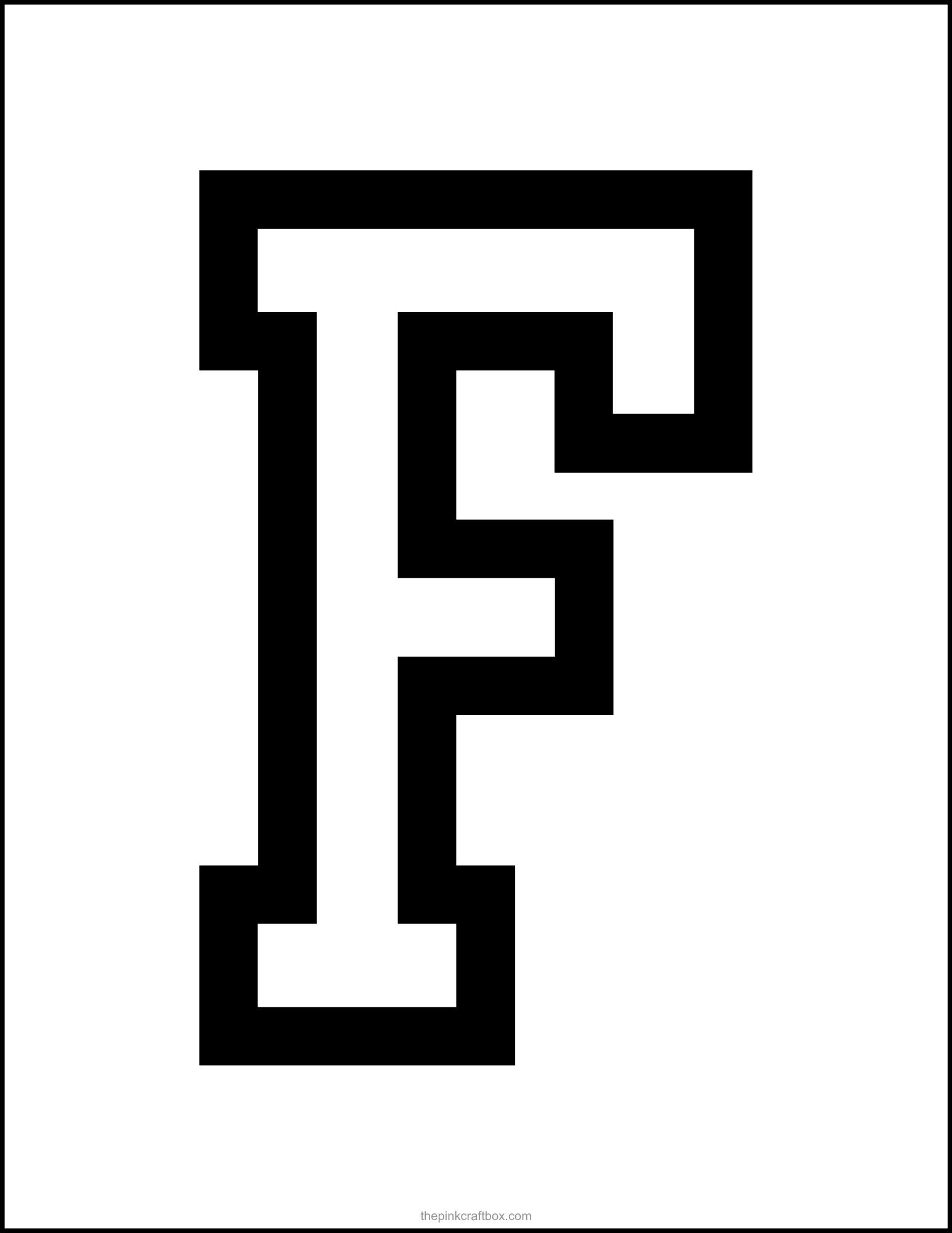 Printable letter F in varsity / college font.