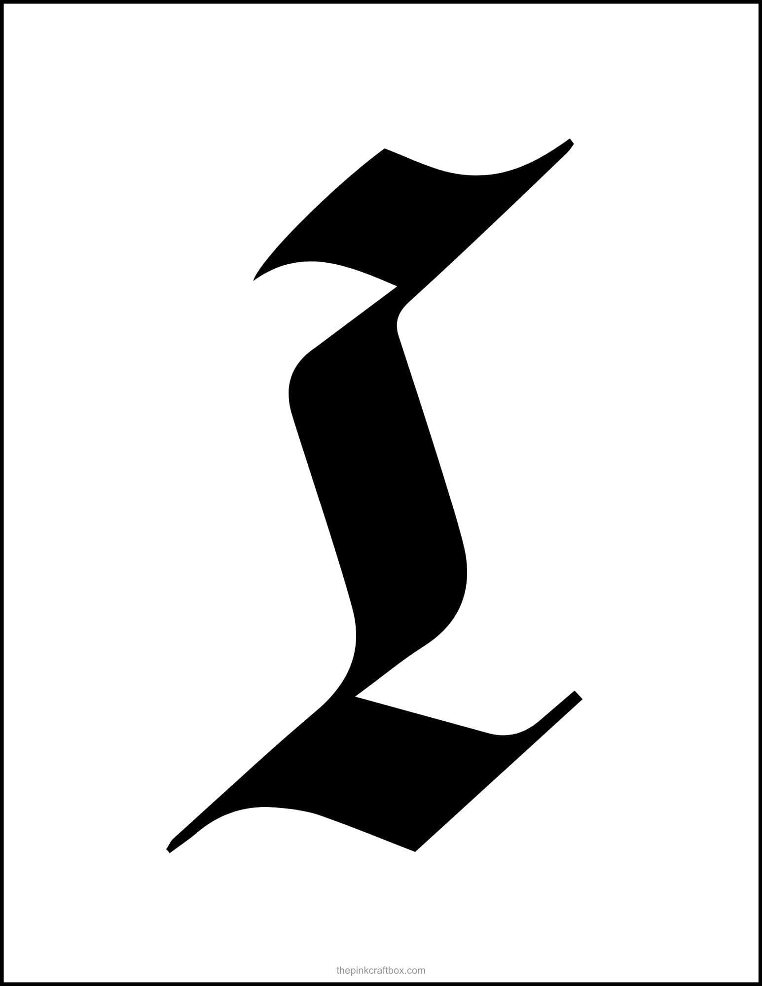 Printable letter I in classic old English font style.