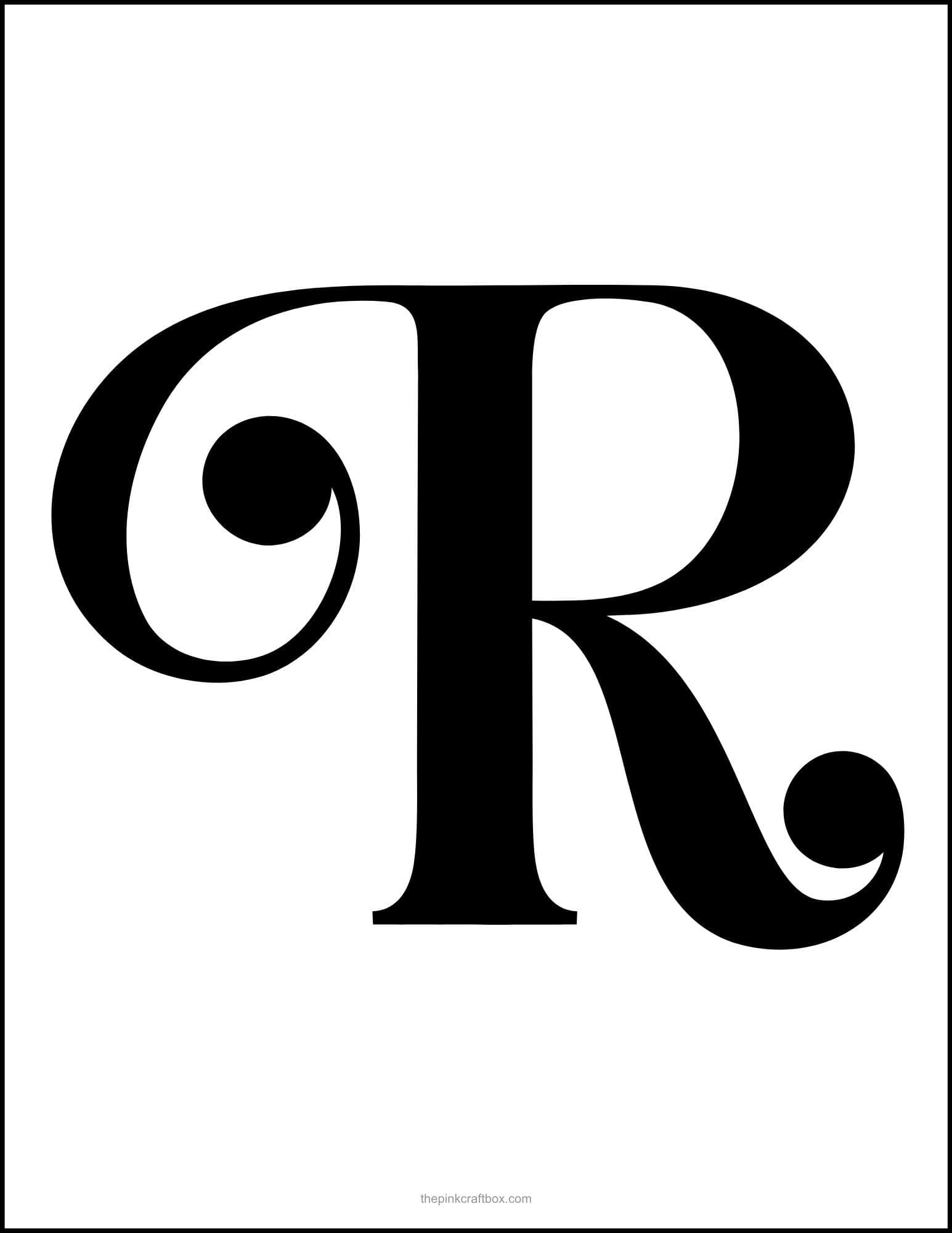 Printable fancy letter R template.
