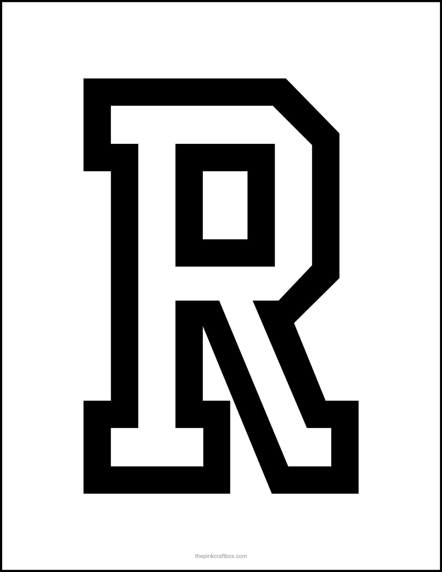 Printable letter R in college/varsity font style.