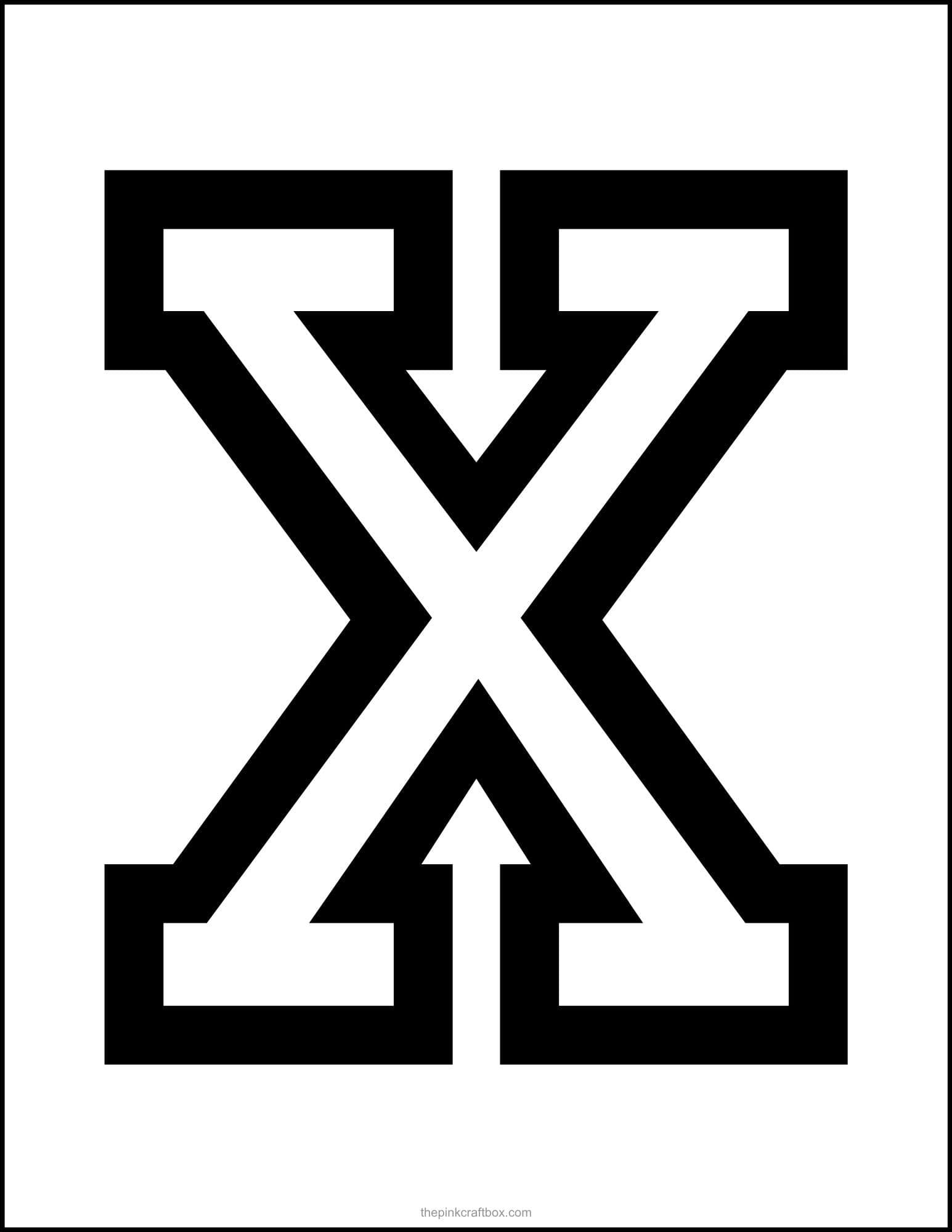 Printable letter X in college / varsity font style.