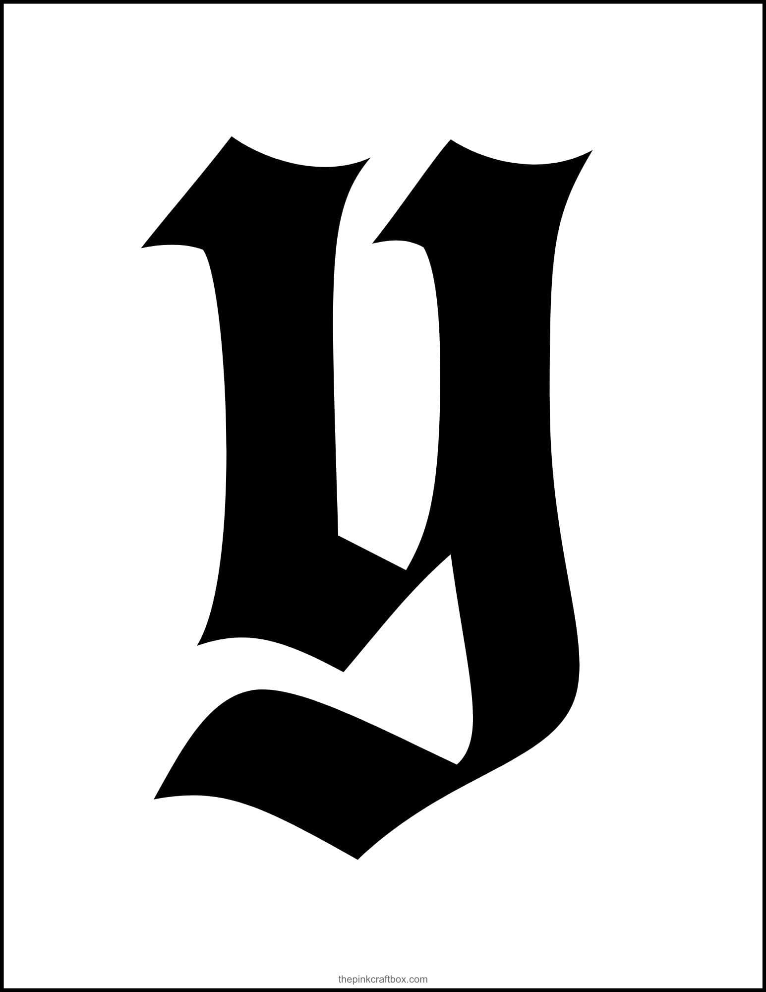 Printable letter Y in classic old English font style.